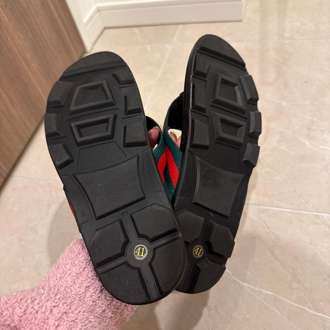 GUCCI トングサンダル 41 ブラック/グリーン/レッド