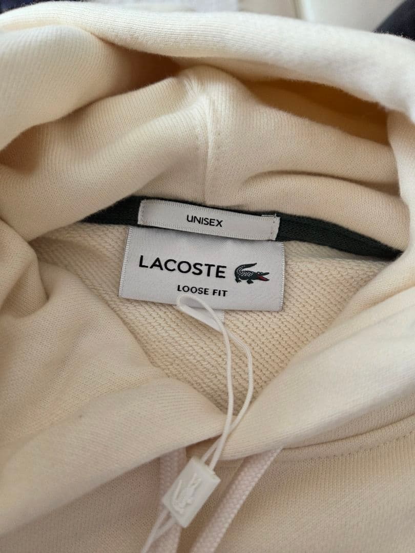 LACOSTE オーガニックコットンプルオーバーパーカー オフホワイト