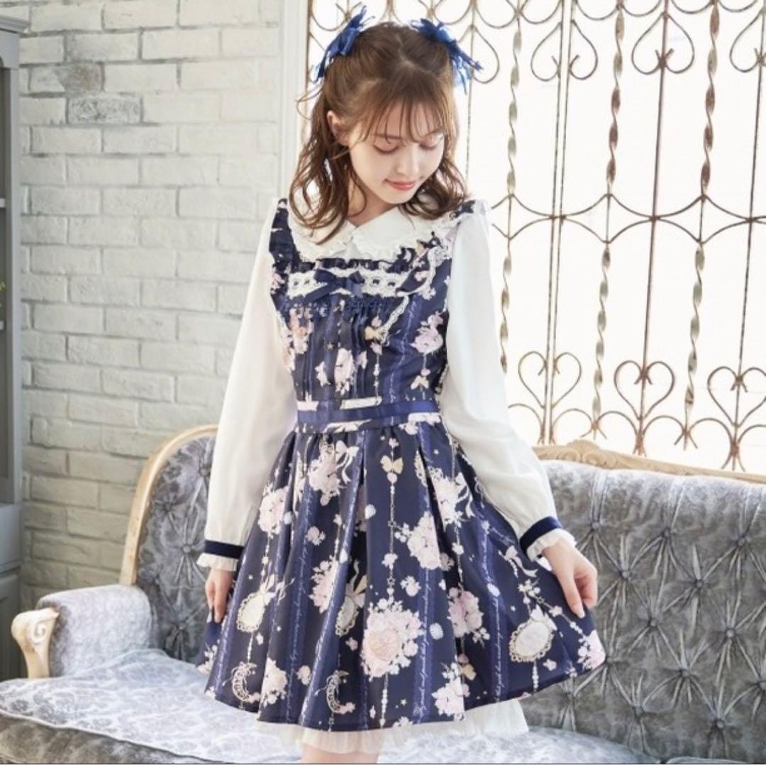 LIZLISAジュエリー柄 ワンピース ネイビー