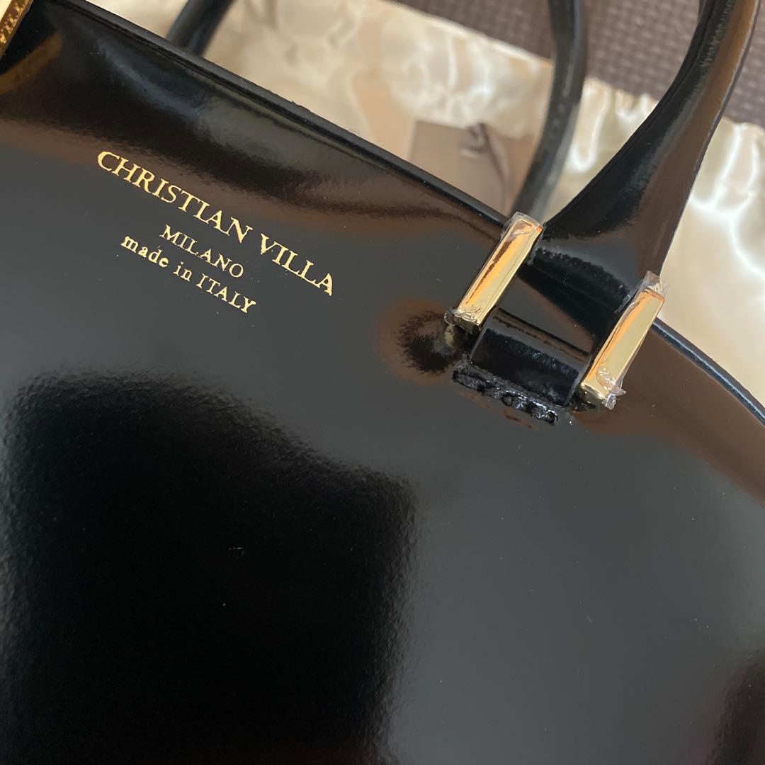 最終価格 新品クリスチャンヴィラ 2wayハンドバッグ ガラスレザー 6151