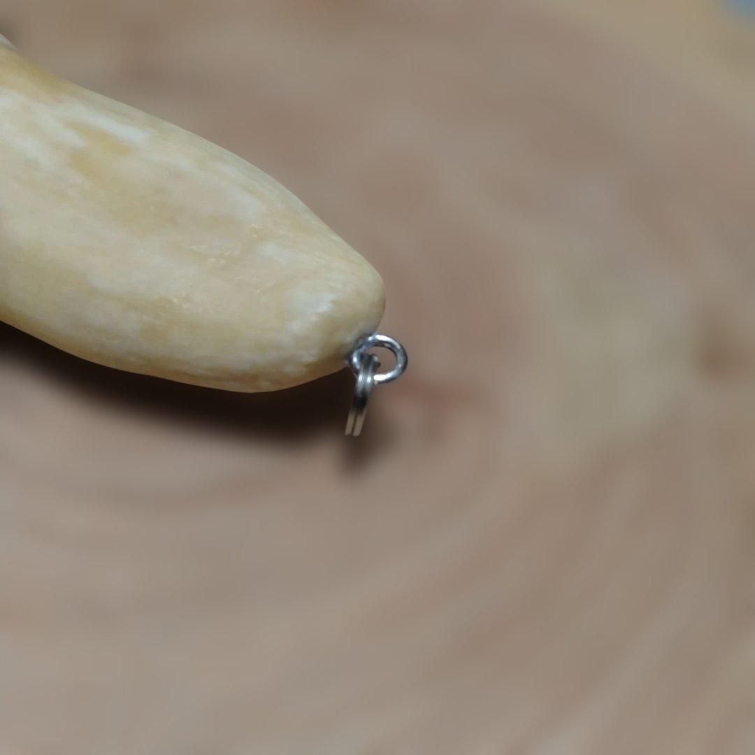 熊牙キーホルダー　約８cm　ヒグマの牙　羆の牙　　ヒグマ　羆　魔除け　災難除け