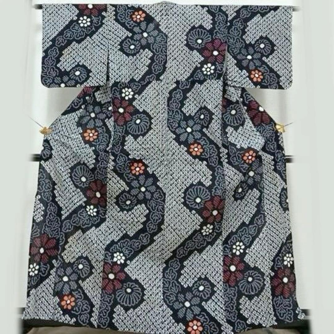 浴衣　有松絞り　身丈161 蜘蛛絞り　有松鳴海絞り　紺地　綿