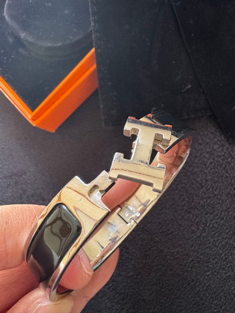 [USED]HERMES Hシルバー ブラック ブレスレット/バングル PM