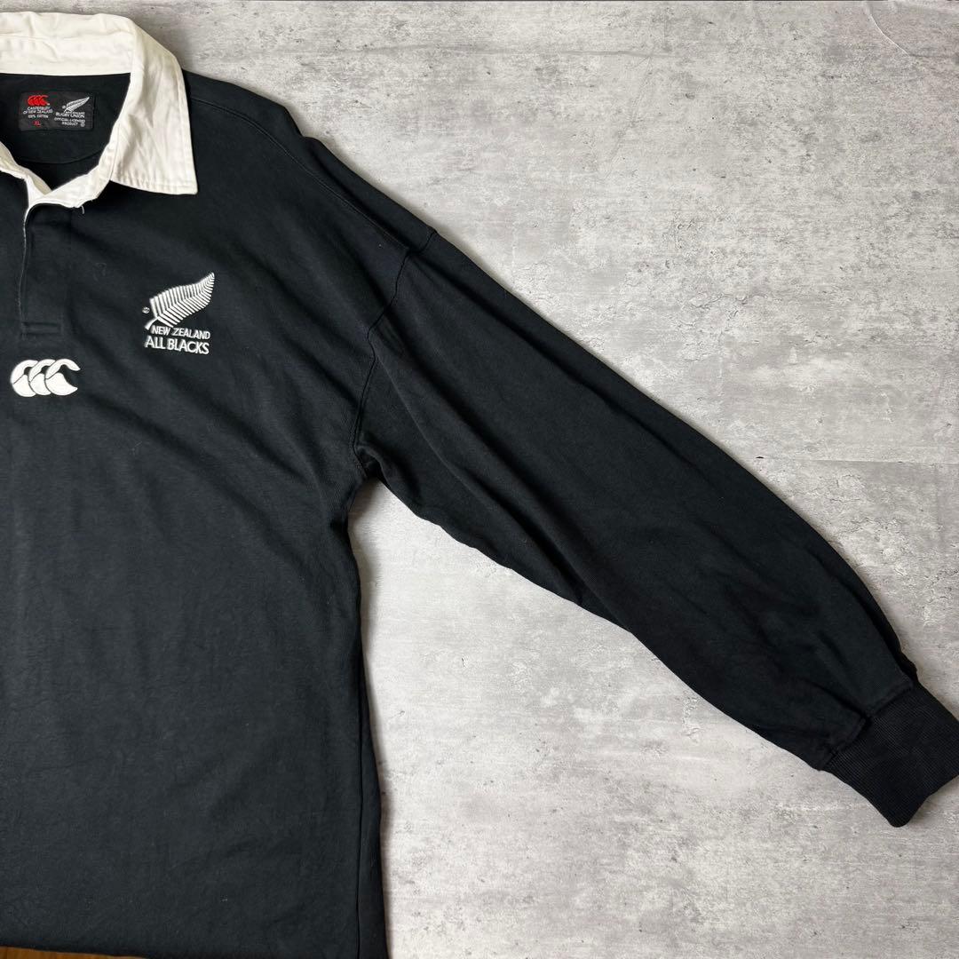 CANTERBURY 刺繍ロゴ ALL BLACKS ラガーシャツ XL 黒