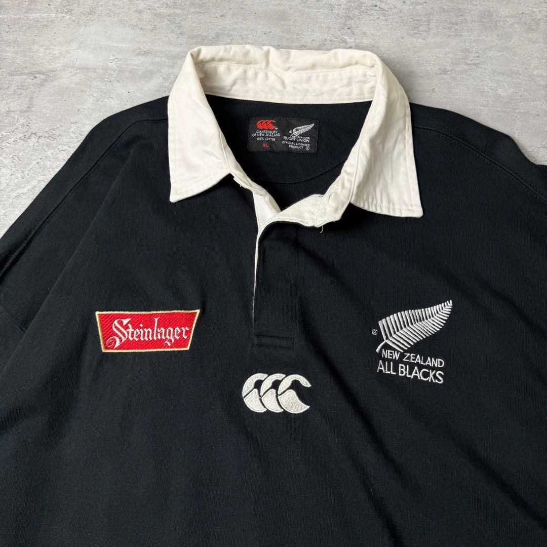 CANTERBURY 刺繍ロゴ ALL BLACKS ラガーシャツ XL 黒