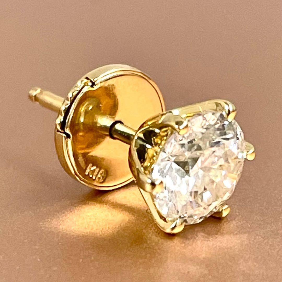 大粒 天然 ダイヤモンド 0.834ct K18 一粒 ダイヤ 片耳 ピアス