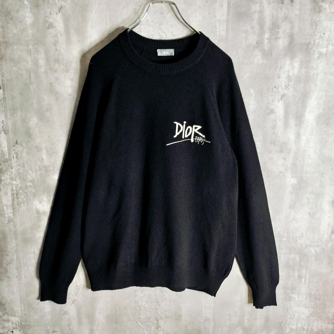 極美品★ディオール ショーン・ステューシー カシミヤ100％ ロゴ刺繍 ニット