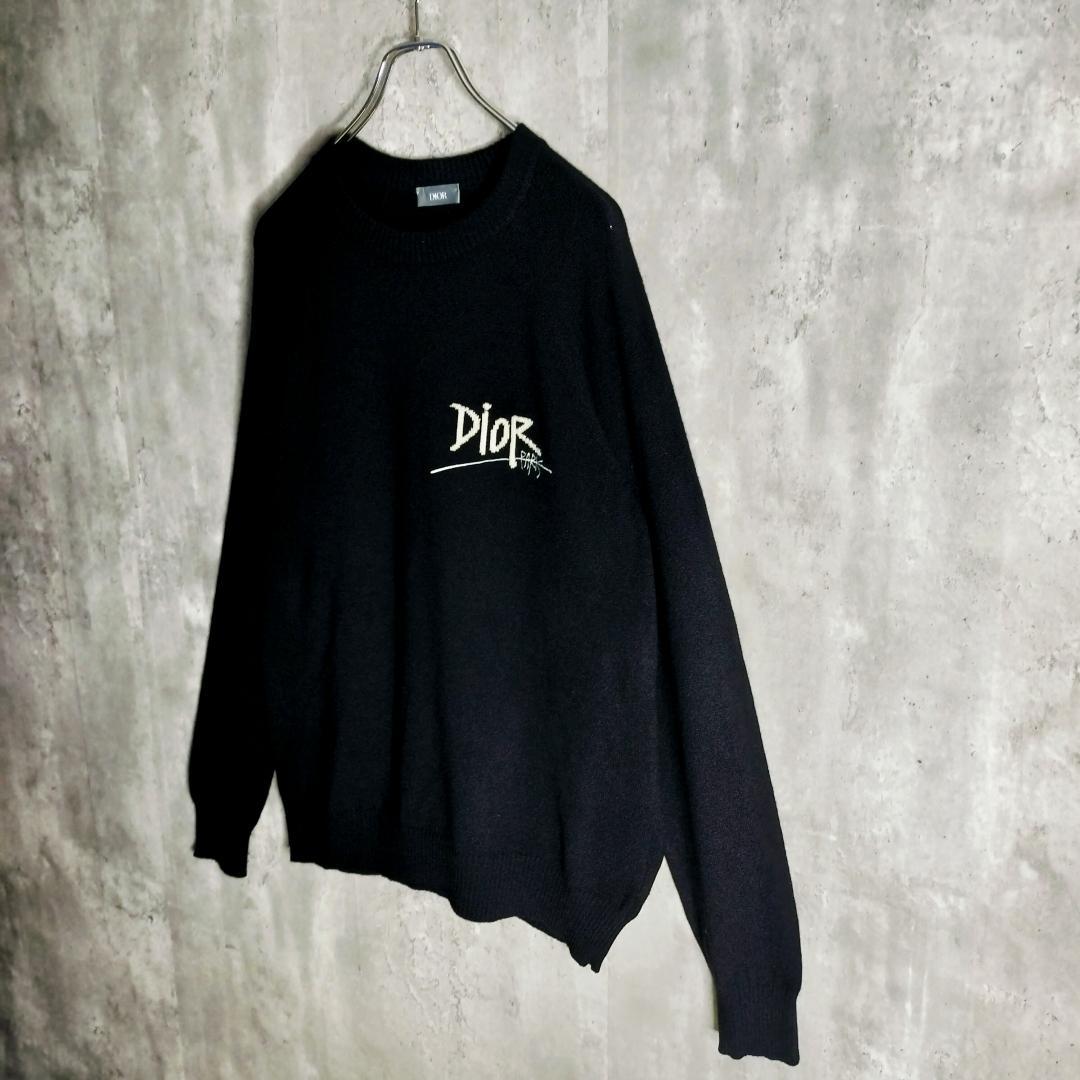 極美品★ディオール ショーン・ステューシー カシミヤ100％ ロゴ刺繍 ニット