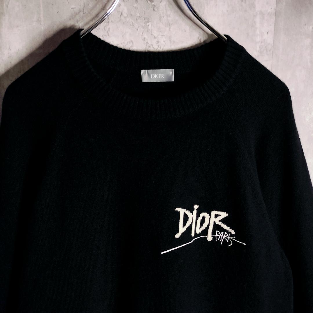極美品★ディオール ショーン・ステューシー カシミヤ100％ ロゴ刺繍 ニット