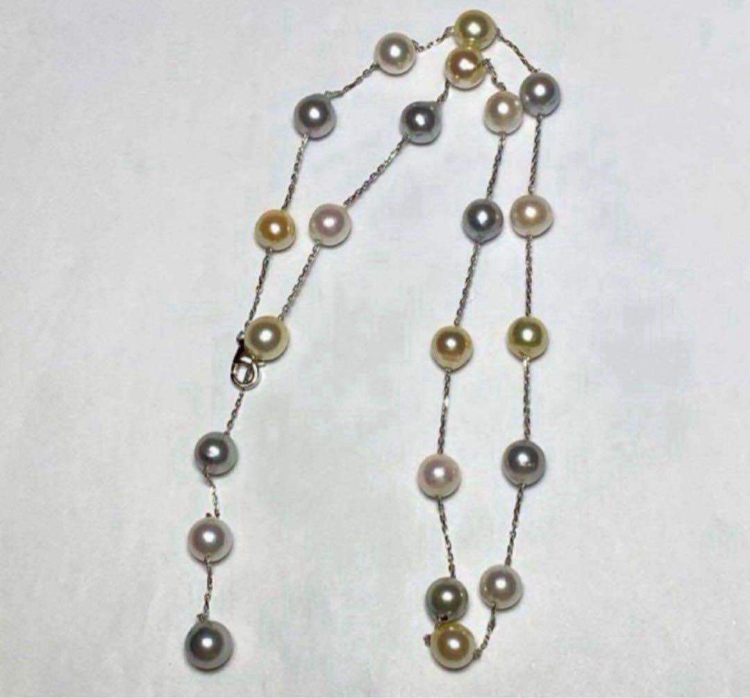 D2210 あこや真珠ナチュラルステーションネックレス7.0-7.5mm