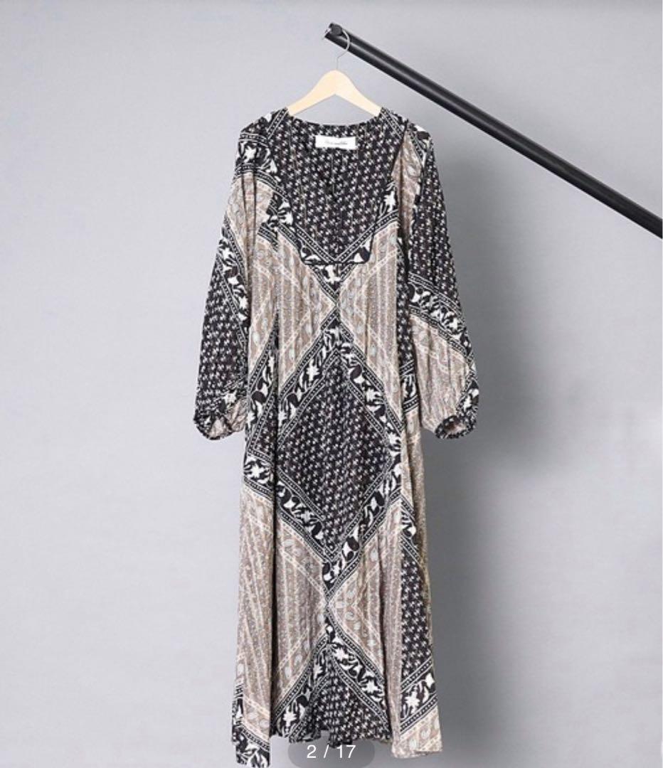 美品sara mallikaサラマリカコットンブロックパターンドレスワンピース