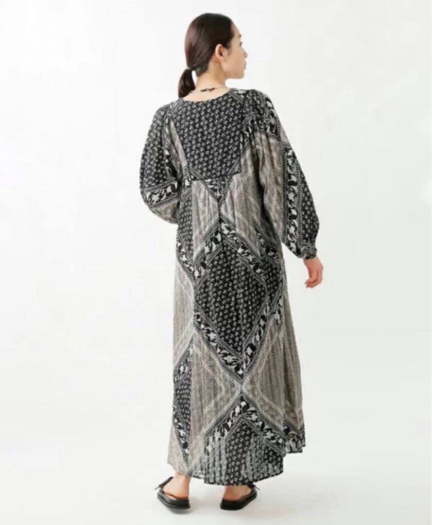 美品sara mallikaサラマリカコットンブロックパターンドレスワンピース