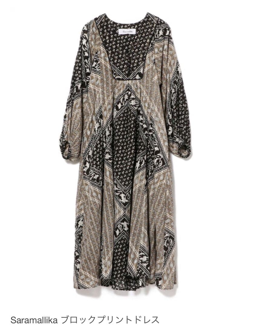 美品sara mallikaサラマリカコットンブロックパターンドレスワンピース