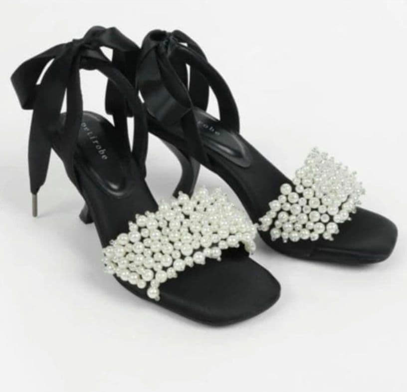 ヤマダヤ petirobe パールビジューレースアップサンダル 23cm