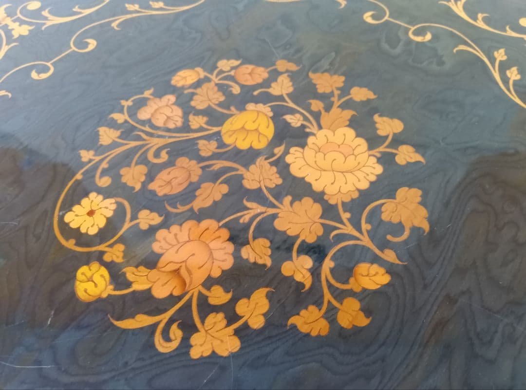 象嵌細工　サイドテーブル　コーヒーテーブル　アンティーク　花台　飾り台　グリーン