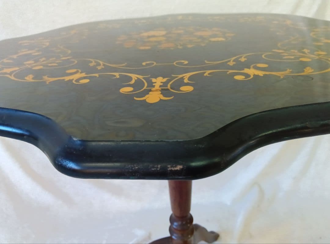 象嵌細工　サイドテーブル　コーヒーテーブル　アンティーク　花台　飾り台　グリーン