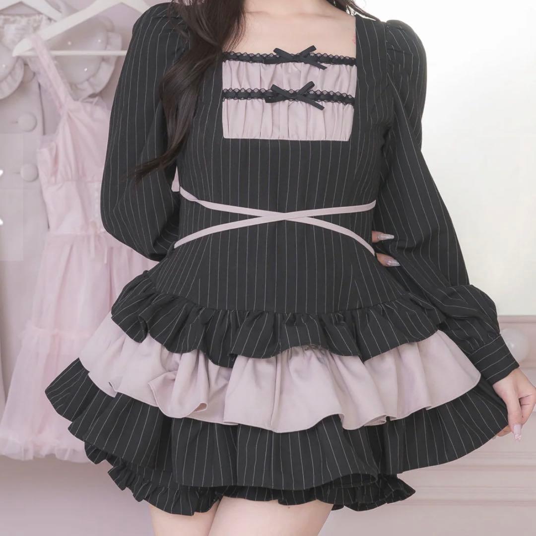 はしごリボンティアードセットアップ pium ブラックストライプ