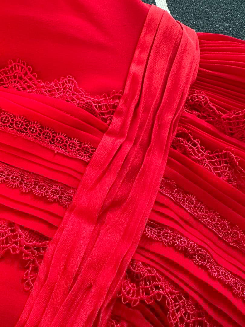 ayaself-portrait 赤 プリーツ 半袖ワンピース