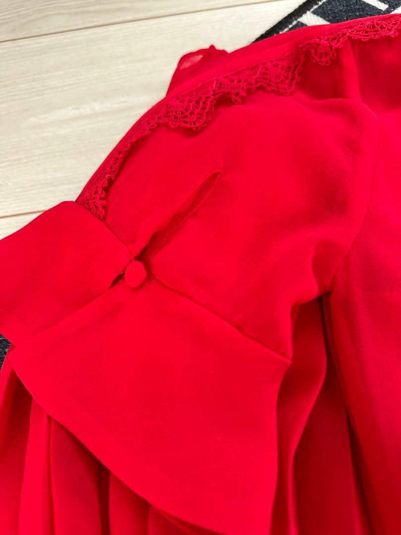 ayaself-portrait 赤 プリーツ 半袖ワンピース