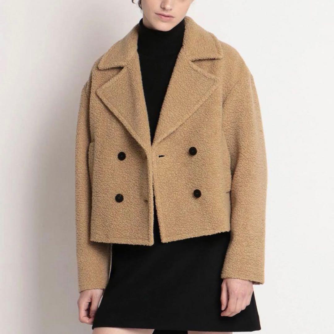 【Theory】テディフリース　ボア　ショート丈　ピーコート　ベージュ