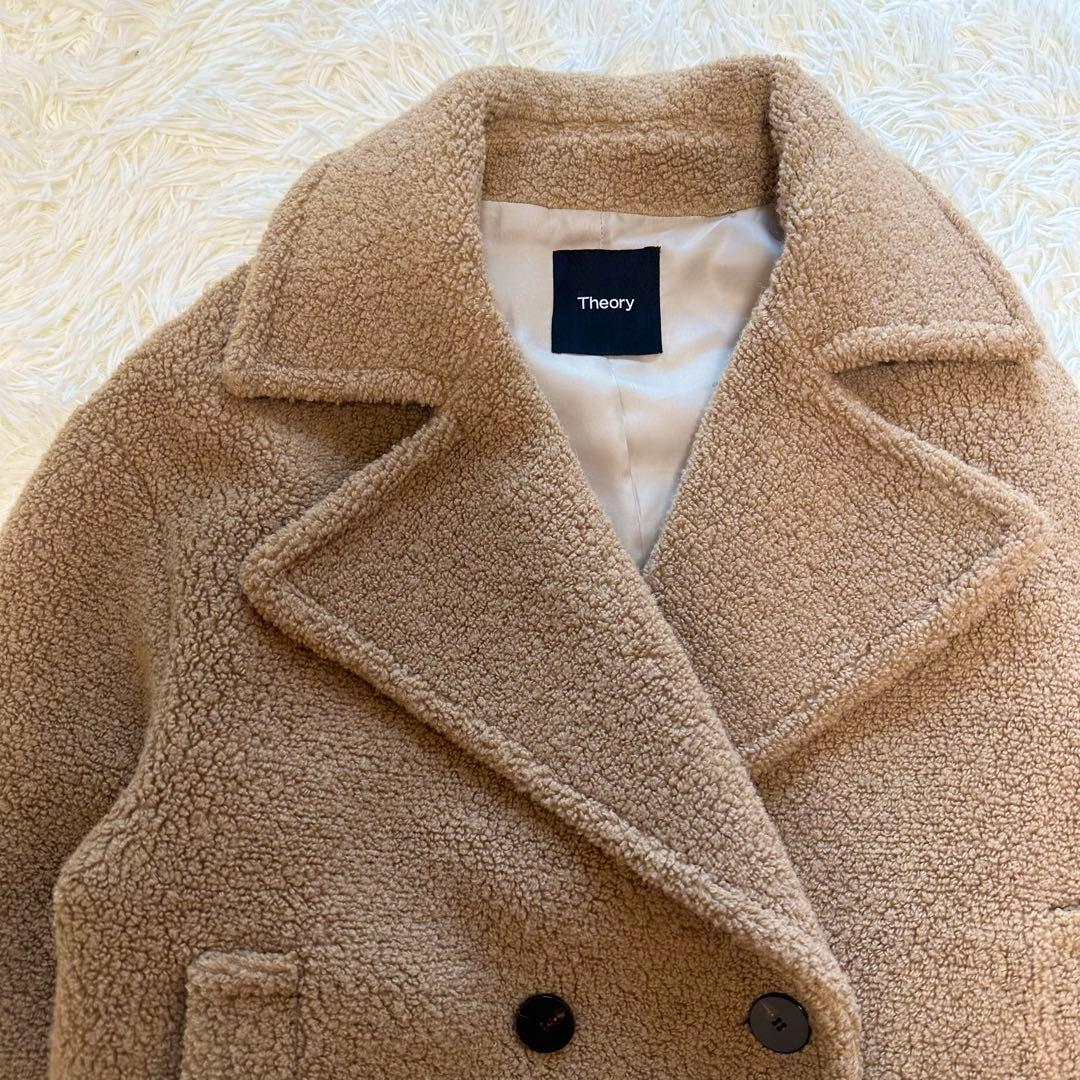 【Theory】テディフリース　ボア　ショート丈　ピーコート　ベージュ