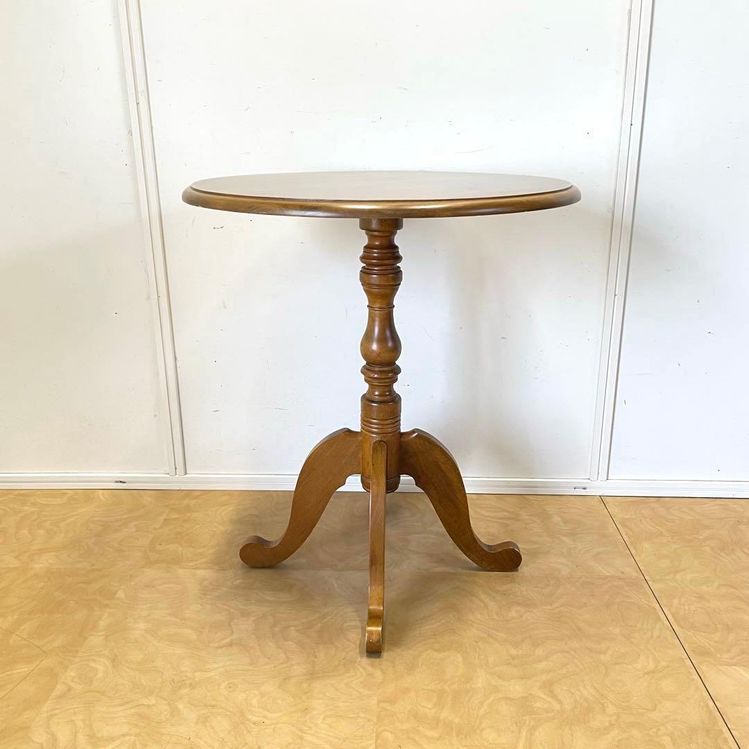 アンティーク調 丸テーブル サイドテーブル カフェテーブル 台 猫脚 木製