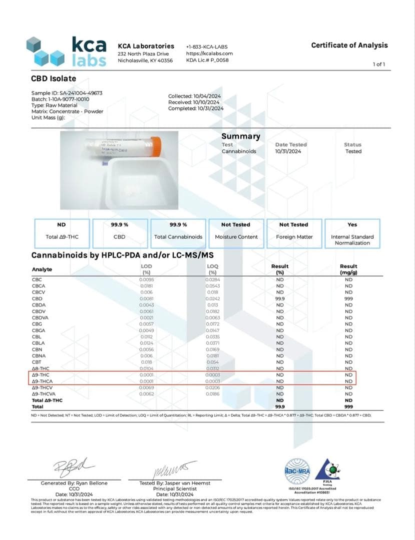 Cbd アイソレート　純度99.9% 30g COAあり