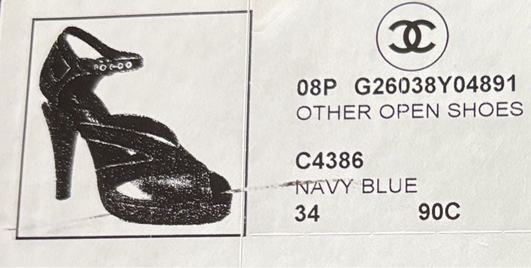 未使用品　シャネル　オープントゥハイヒール レッド/ネイビー 34