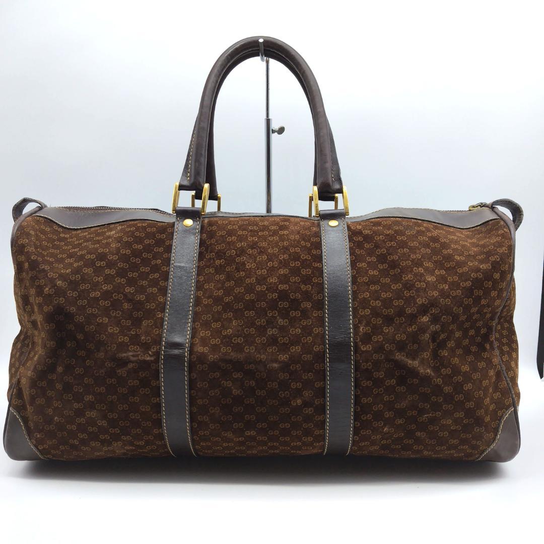 グッチ ボストンバッグ gg柄 スエード ブラウン 大容量 旅行カバン