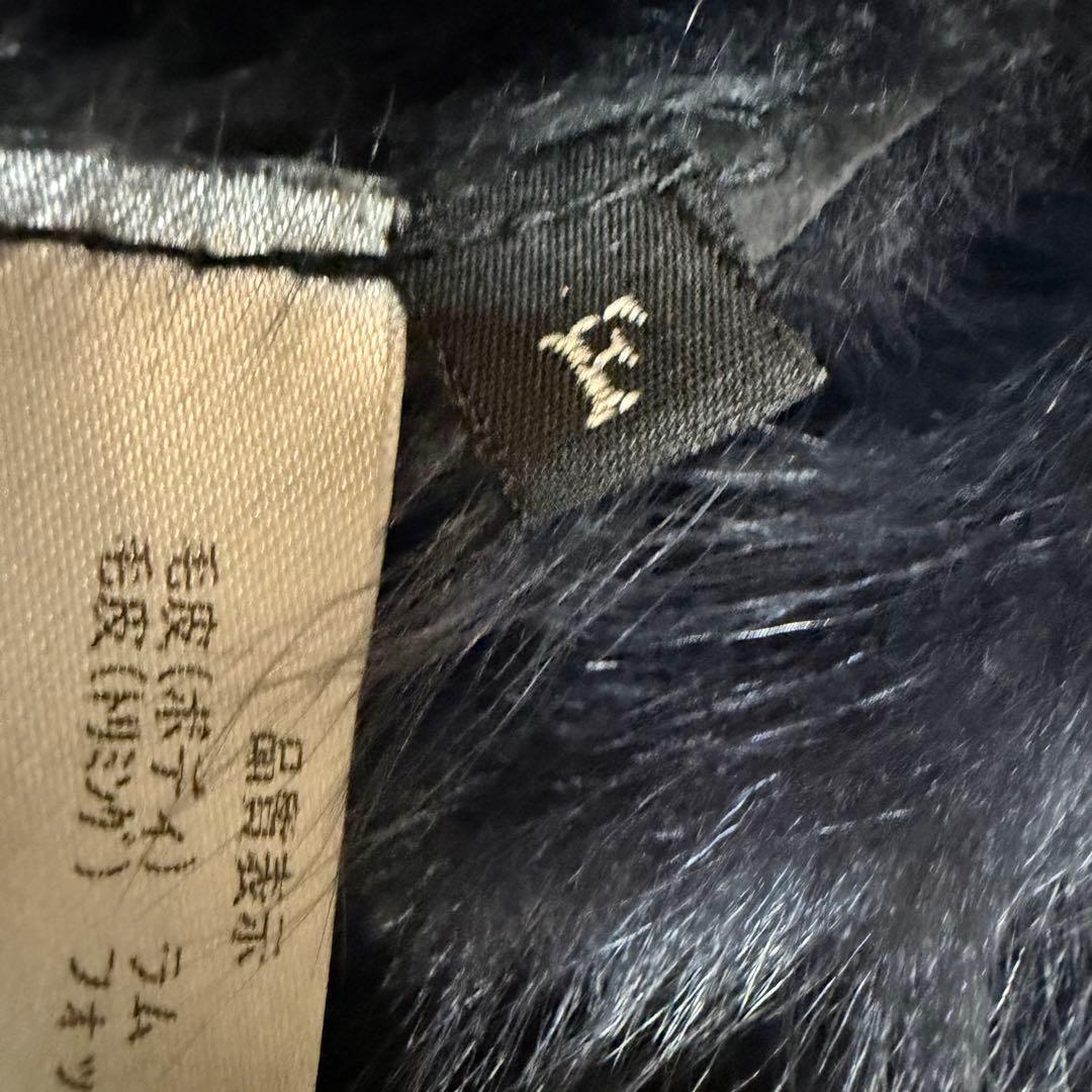 美品★ムートンコート　フォックスファー　フード　ラム　リアルファー　グレー　F