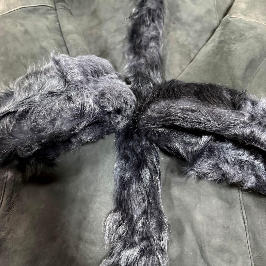 美品★ムートンコート　フォックスファー　フード　ラム　リアルファー　グレー　F