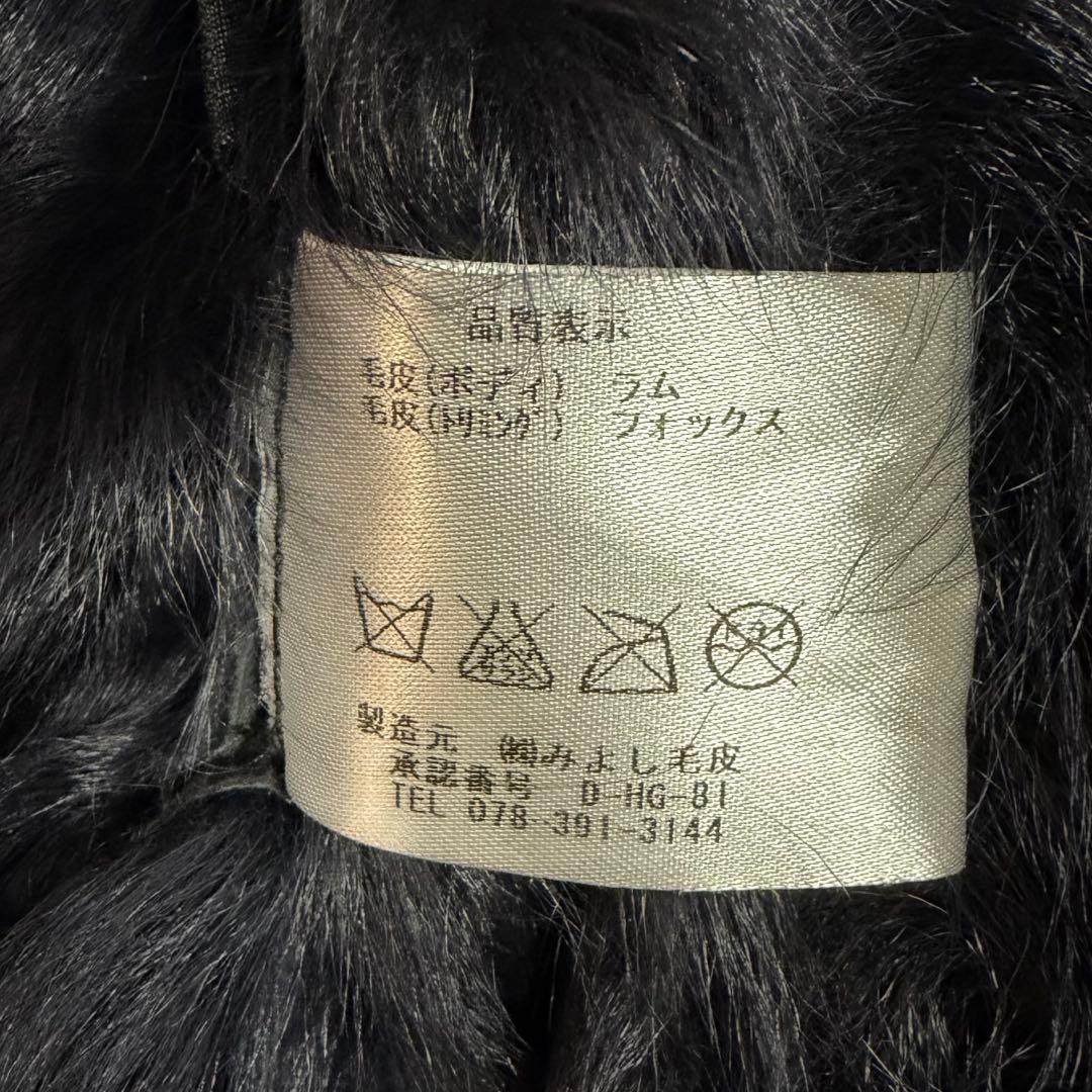 美品★ムートンコート　フォックスファー　フード　ラム　リアルファー　グレー　F