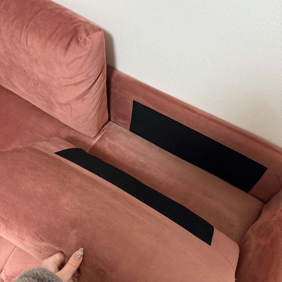 【今週発送のみ】ピンクベロア　ソファ 2人掛け