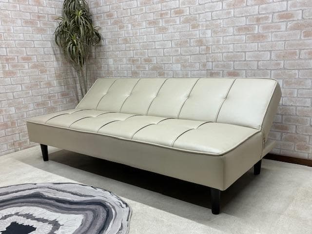 ソファーベッド　ベージュ系　レザーファブリック　ソファ　新品　大特価