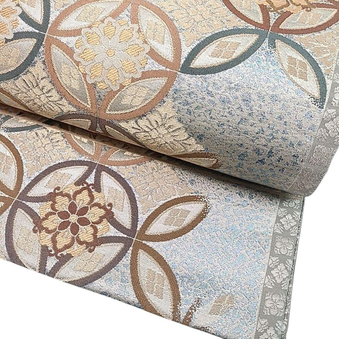 540 華 袋帯 七宝 花 螺鈿調 銀