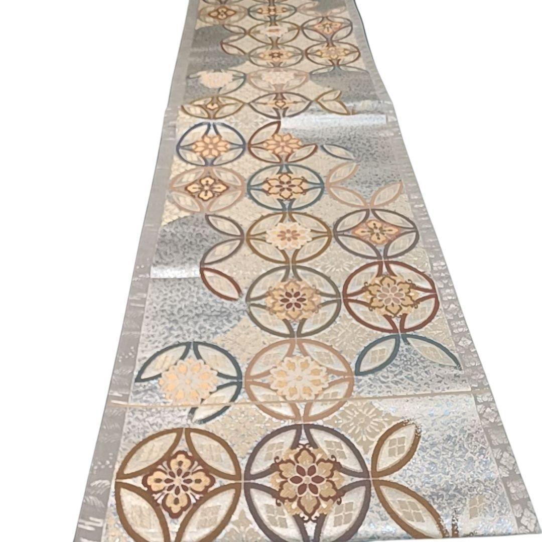 540 華 袋帯 七宝 花 螺鈿調 銀