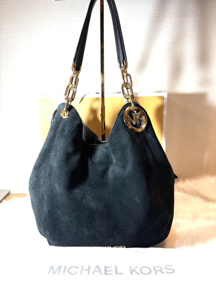 マイケルコース スエード ショルダーバッグ 黒 チェーン MKロゴ金具 肩掛け