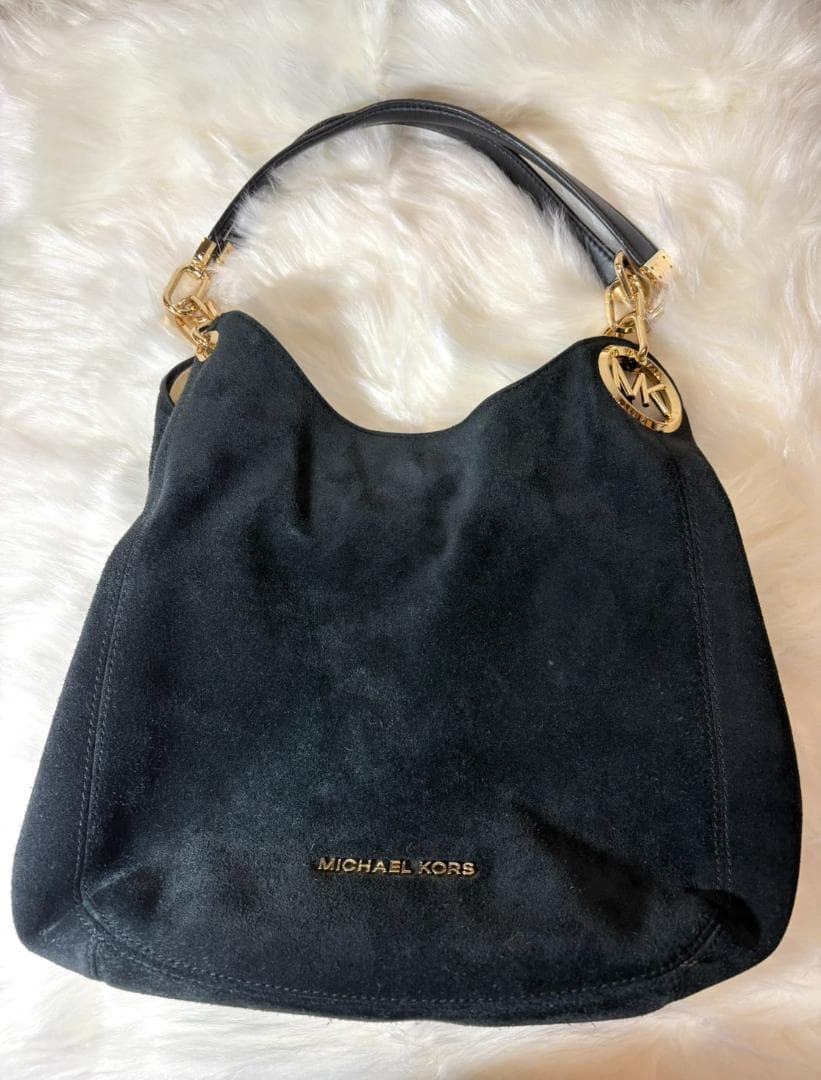 マイケルコース スエード ショルダーバッグ 黒 チェーン MKロゴ金具 肩掛け