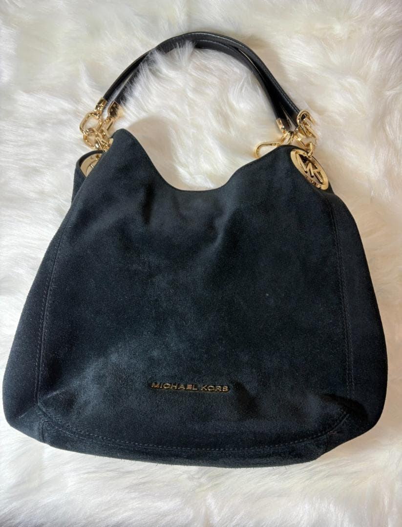 マイケルコース スエード ショルダーバッグ 黒 チェーン MKロゴ金具 肩掛け