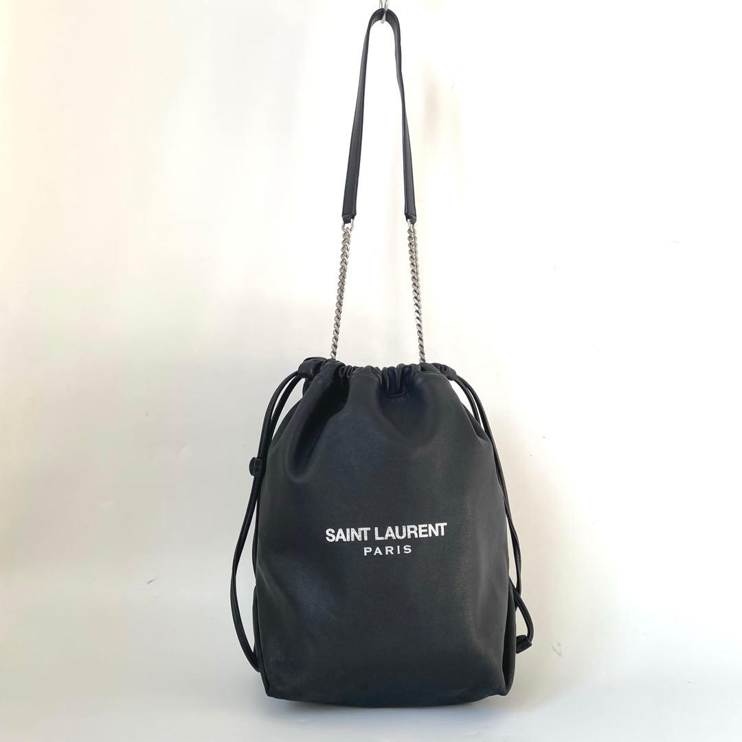 【極美品】サンローラン テディ ショルダーバッグ チェーン 巾着 レザー 黒