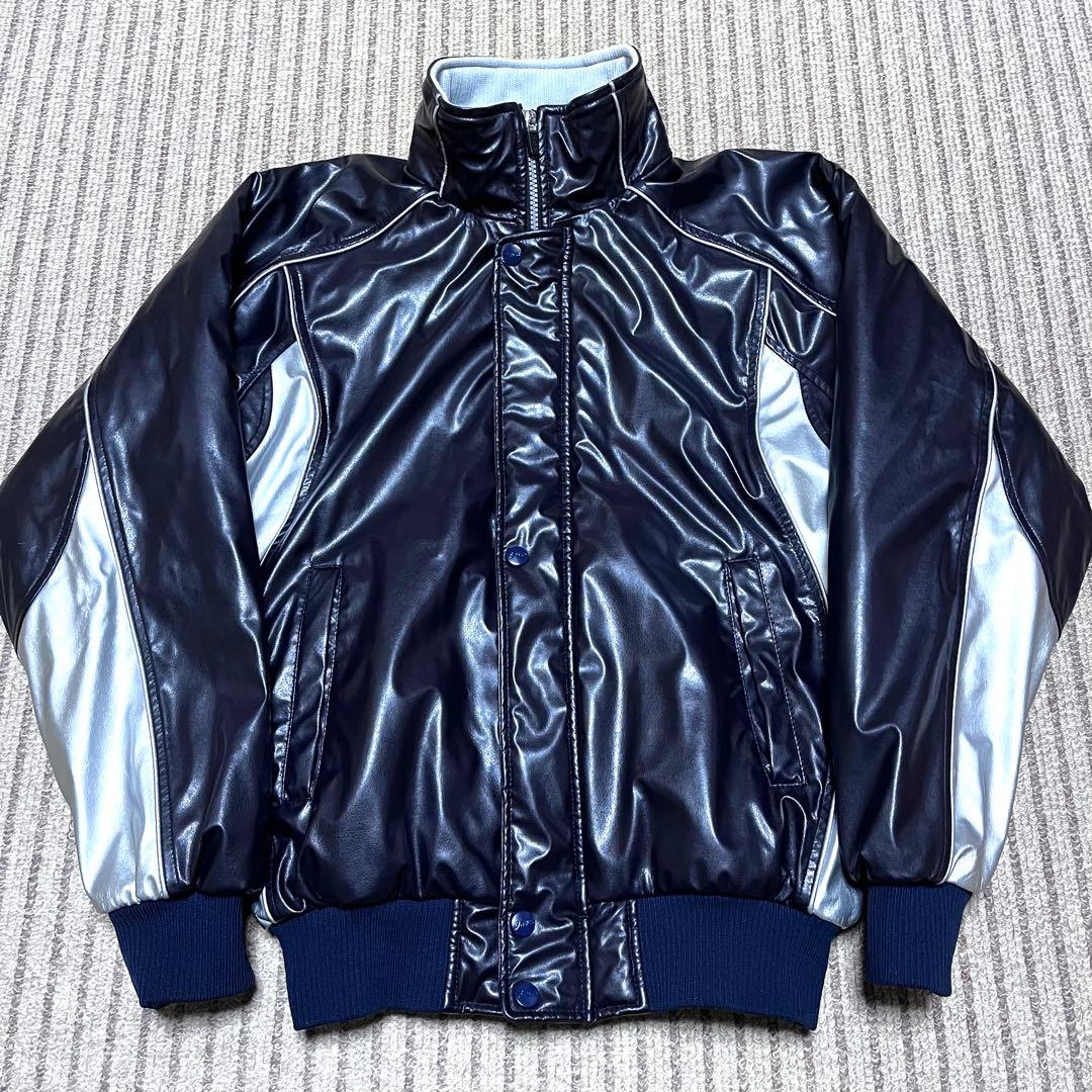 asics 高校野球部 グランドコート グラコン ジャンパー 紺＆銀 光沢