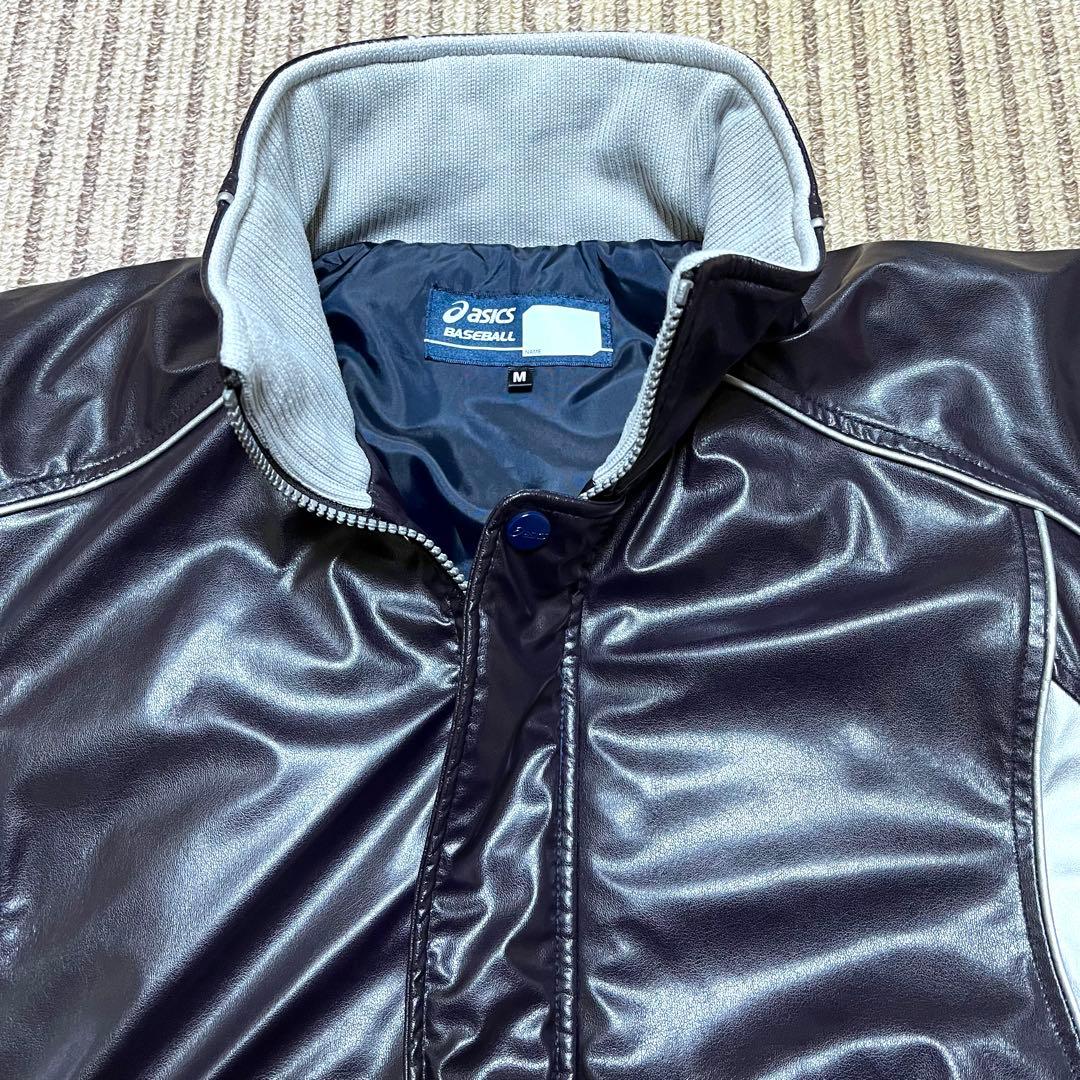 asics 高校野球部 グランドコート グラコン ジャンパー 紺＆銀 光沢