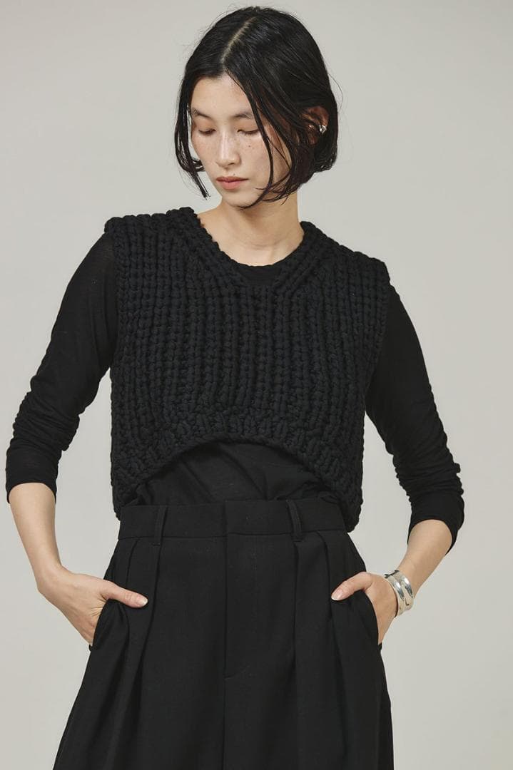 未使用 Curensology ローゲージハンドニットベスト ブラック