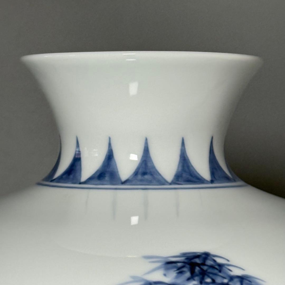 人間国宝　井上萬二　染付竹林賢人図花瓶　高32cm！　最高位大作　銘　萬二作