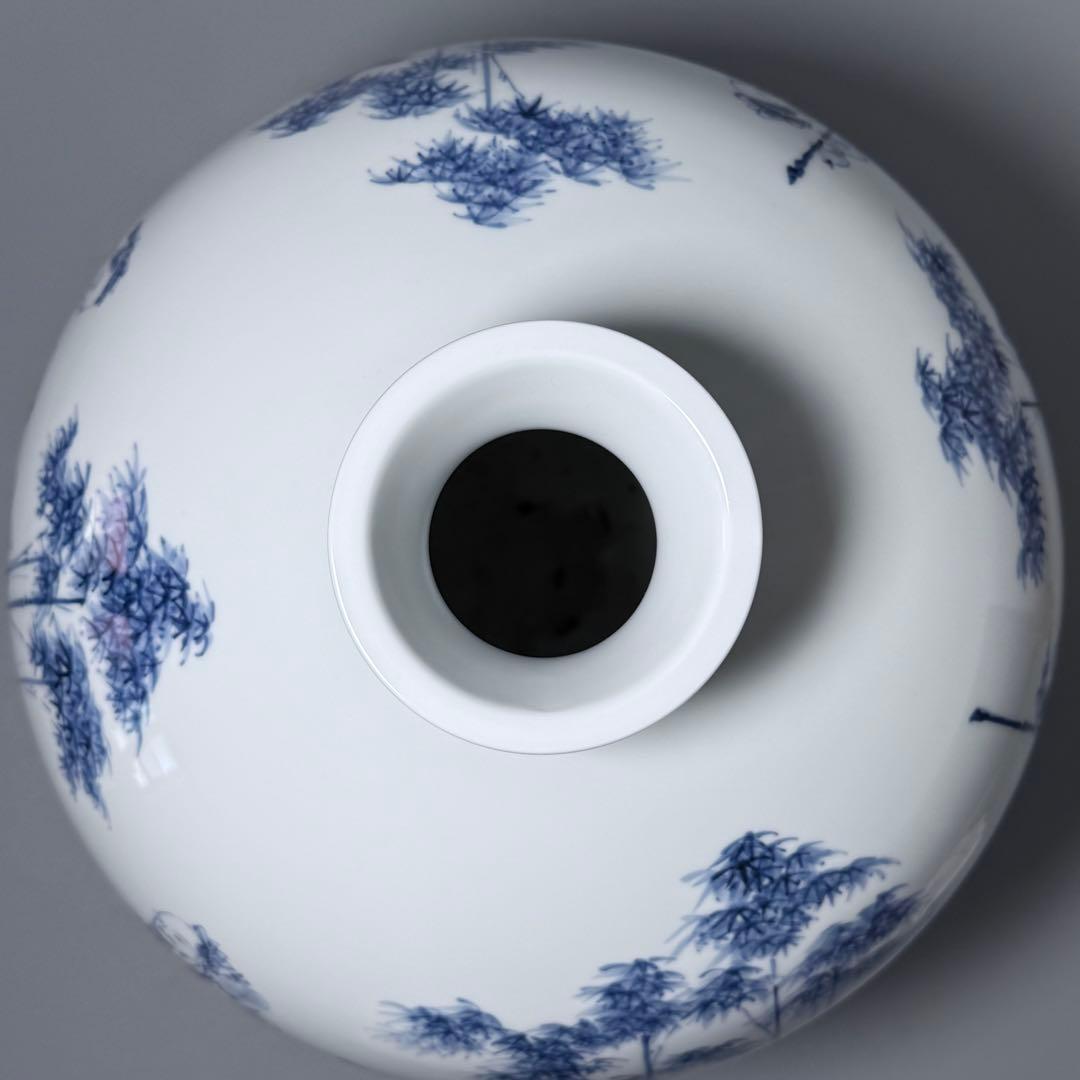 人間国宝　井上萬二　染付竹林賢人図花瓶　高32cm！　最高位大作　銘　萬二作