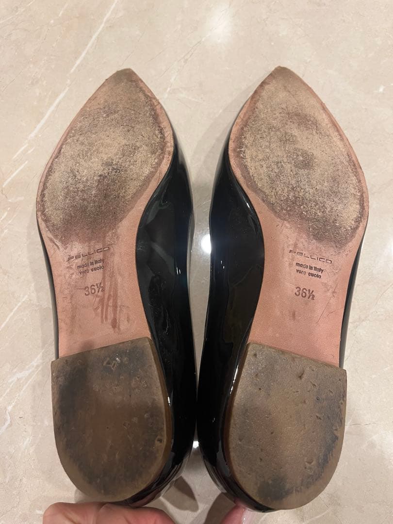 【美品】ペリーコ エナメル アネッリ フラットパンプス 黒 36 1/2