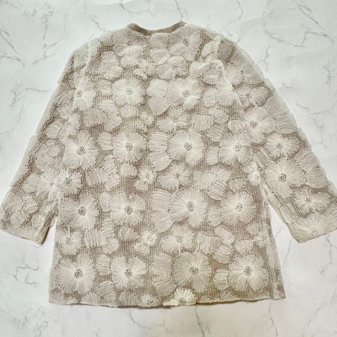 美品 ZARA ザラ コントラスト フェイクパール ニット コート カーディガン