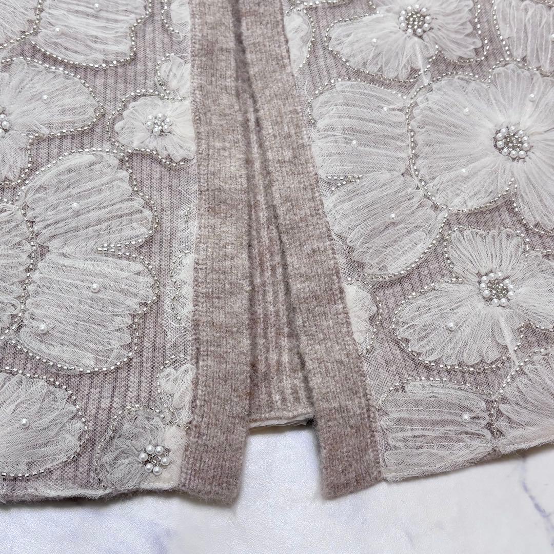 美品 ZARA ザラ コントラスト フェイクパール ニット コート カーディガン