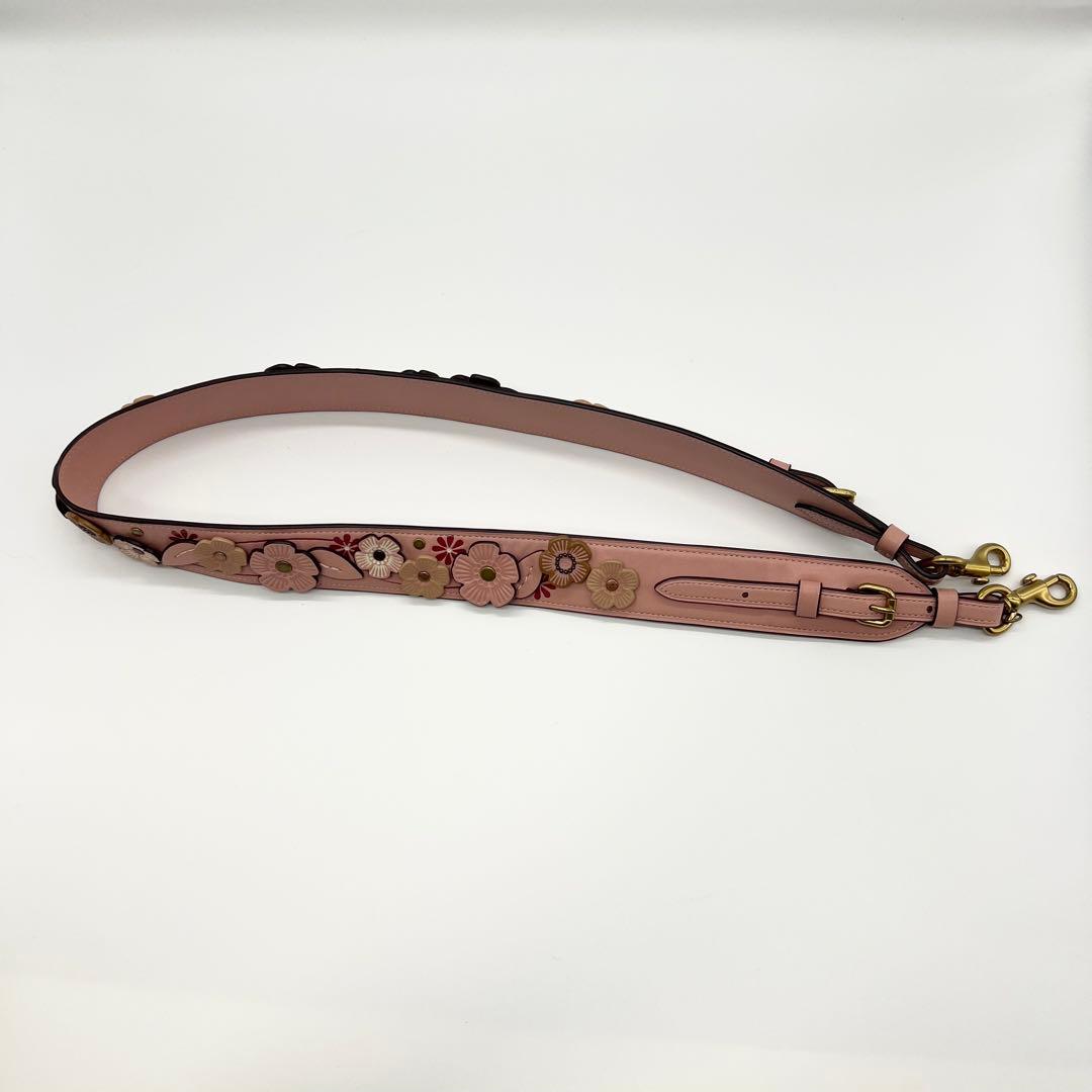 極美品✨コーチ　ショルダーストラップ　ティーローズ　ピンク　レザー　フラワー
