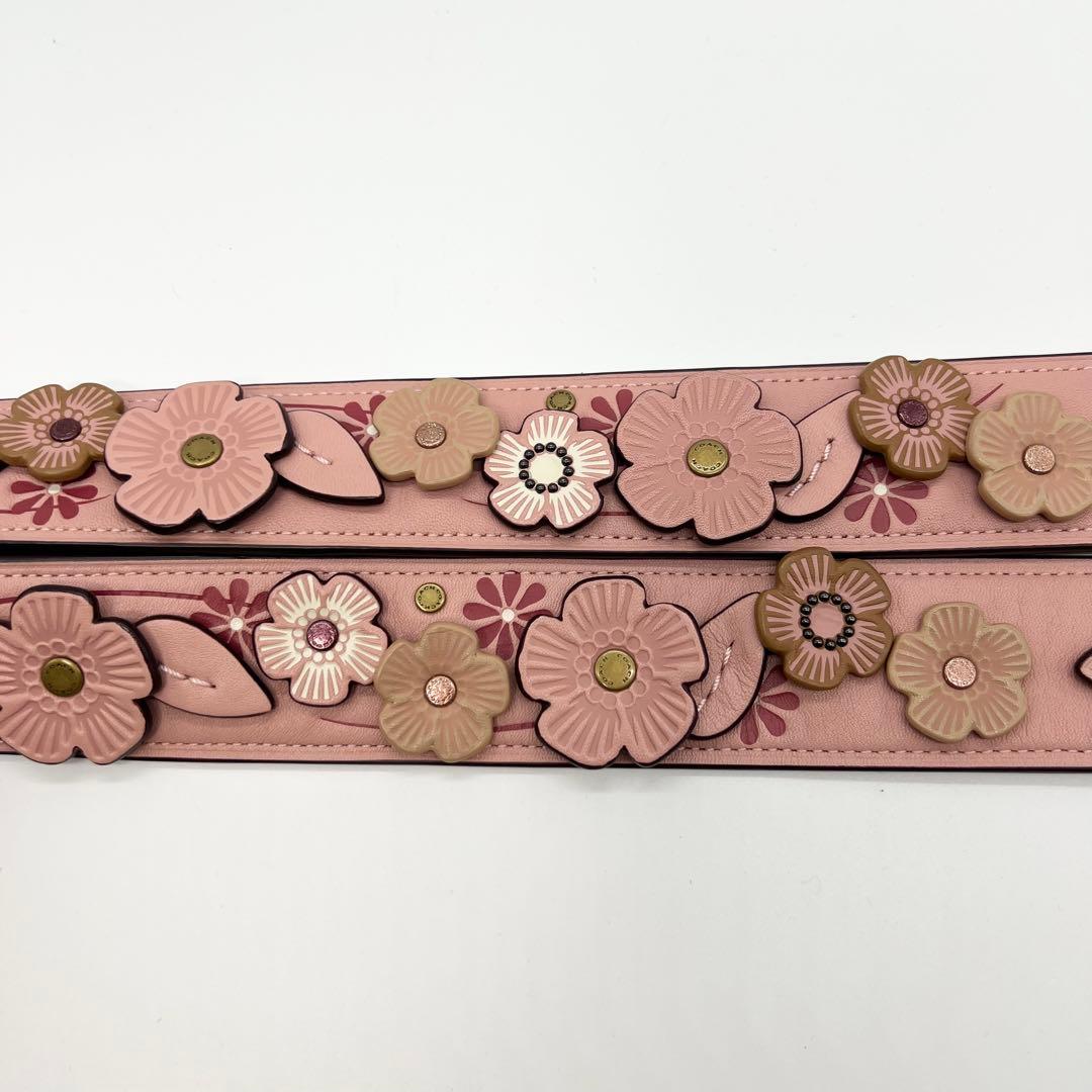 極美品✨コーチ　ショルダーストラップ　ティーローズ　ピンク　レザー　フラワー